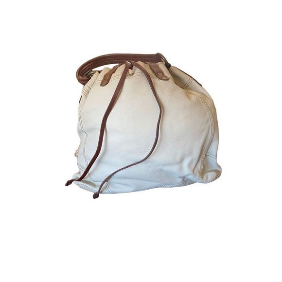 Lucky Brand ivory and brown leather drawstring hobo bag - Picture 3 of 8